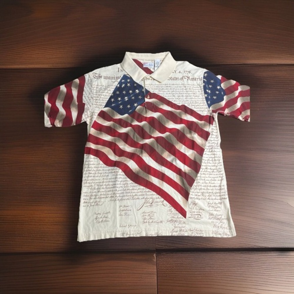 American Summer Patriotic American Flag All Over Print Polo  Sz(L)‎ 4th of July